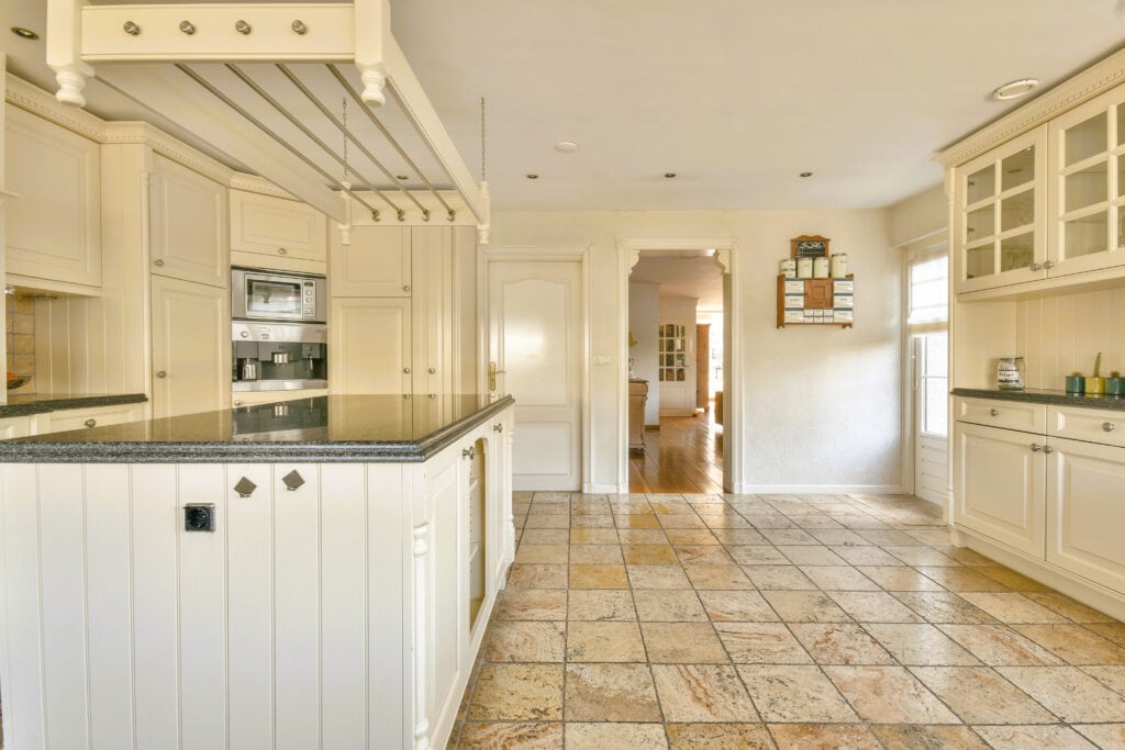 Tile flooring in a kitchen